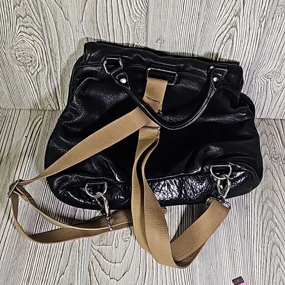 Margot Black Leather Zipper Flap Hobo Backpack Khaki Straps main image 9